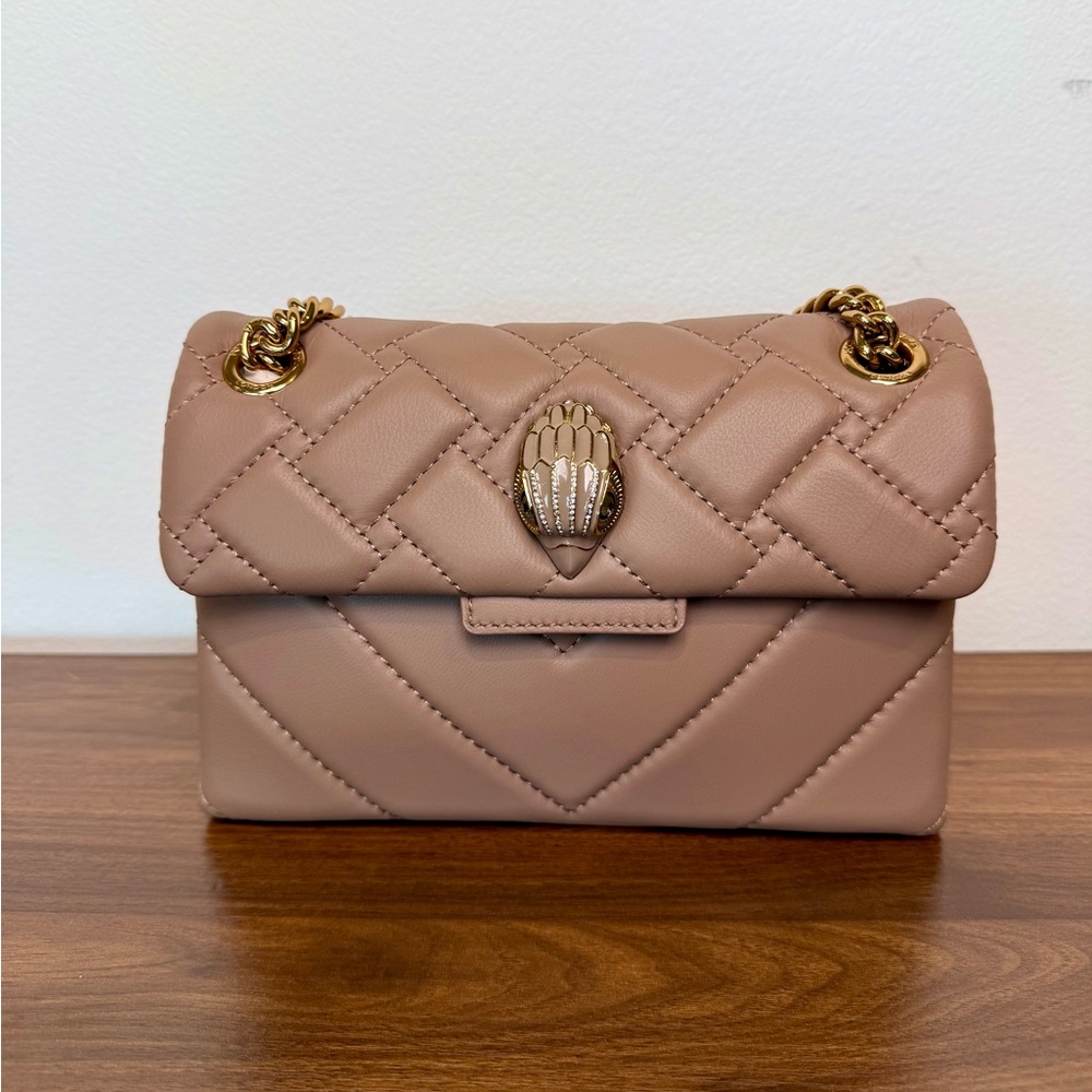 Kurt Geiger Mini Kensington Bag Quilted Leather Taupe Gold Chain $215 MSRP